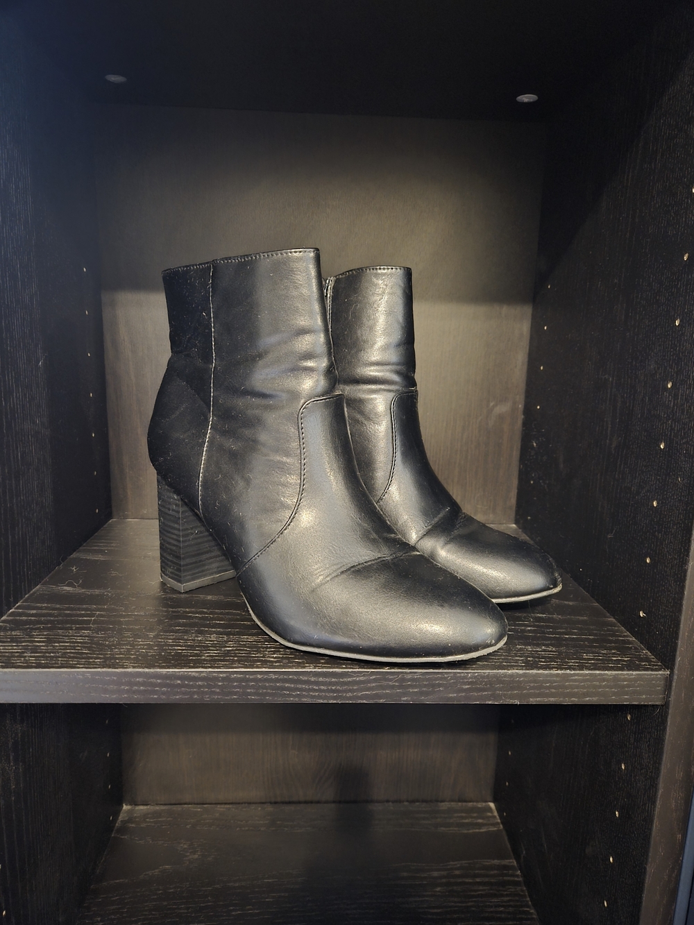 Old Navy Black Leather Ankle Boots with Block Heel